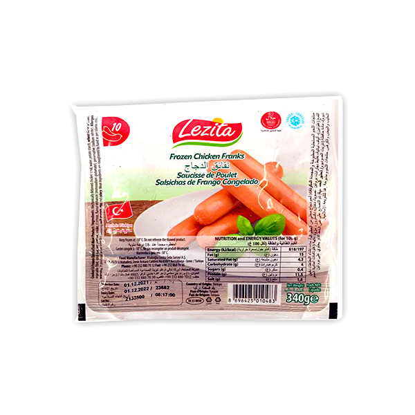 Paquete Salchichas De Pollo, Lezita. 10 u/340gr.